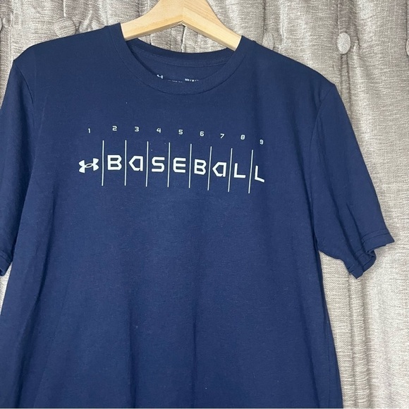 Under Armour Blue Baseball Logo Print Short Sleeve Tee Shirt Size Medium - Picture 5 of 8